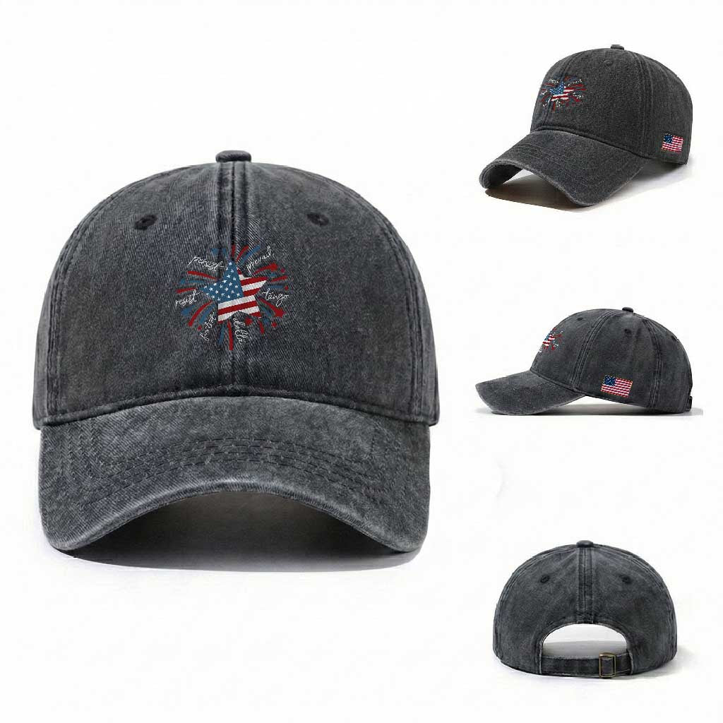 Funny 4th of July Fireworks Foxtrot Delta Tango Washed Cotton Baseball Cap TS11 Washed Cap Universal Fit Dark Gray Print Your Wear