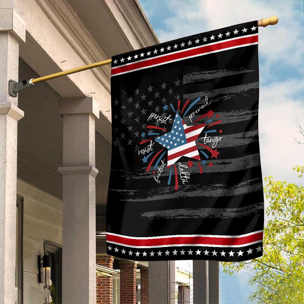 Funny 4th of July Fireworks Foxtrot Delta Tango Garden Flag TS11 Distressed Black Red Print Your Wear