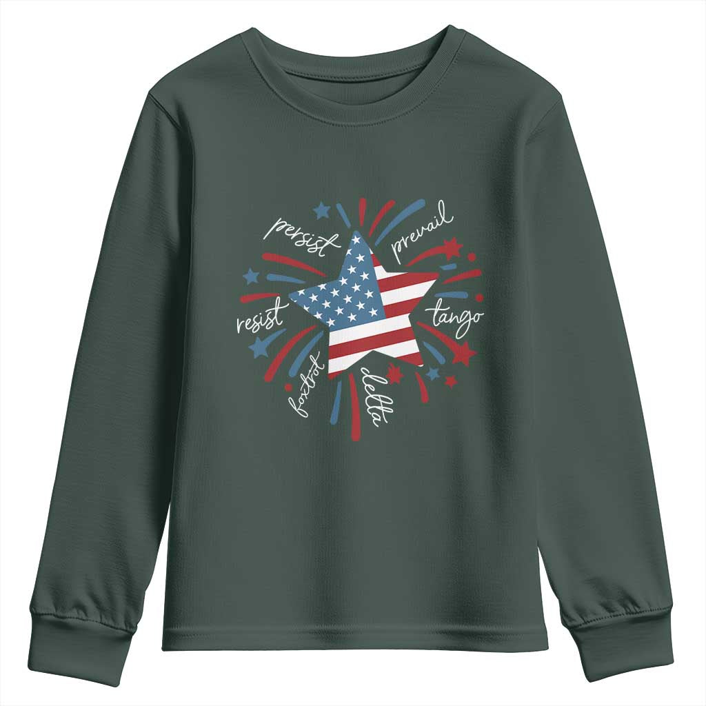 Funny 4th of July Fireworks Foxtrot Delta Tango Youth Sweatshirt TS11 Dark Forest Green Print Your Wear