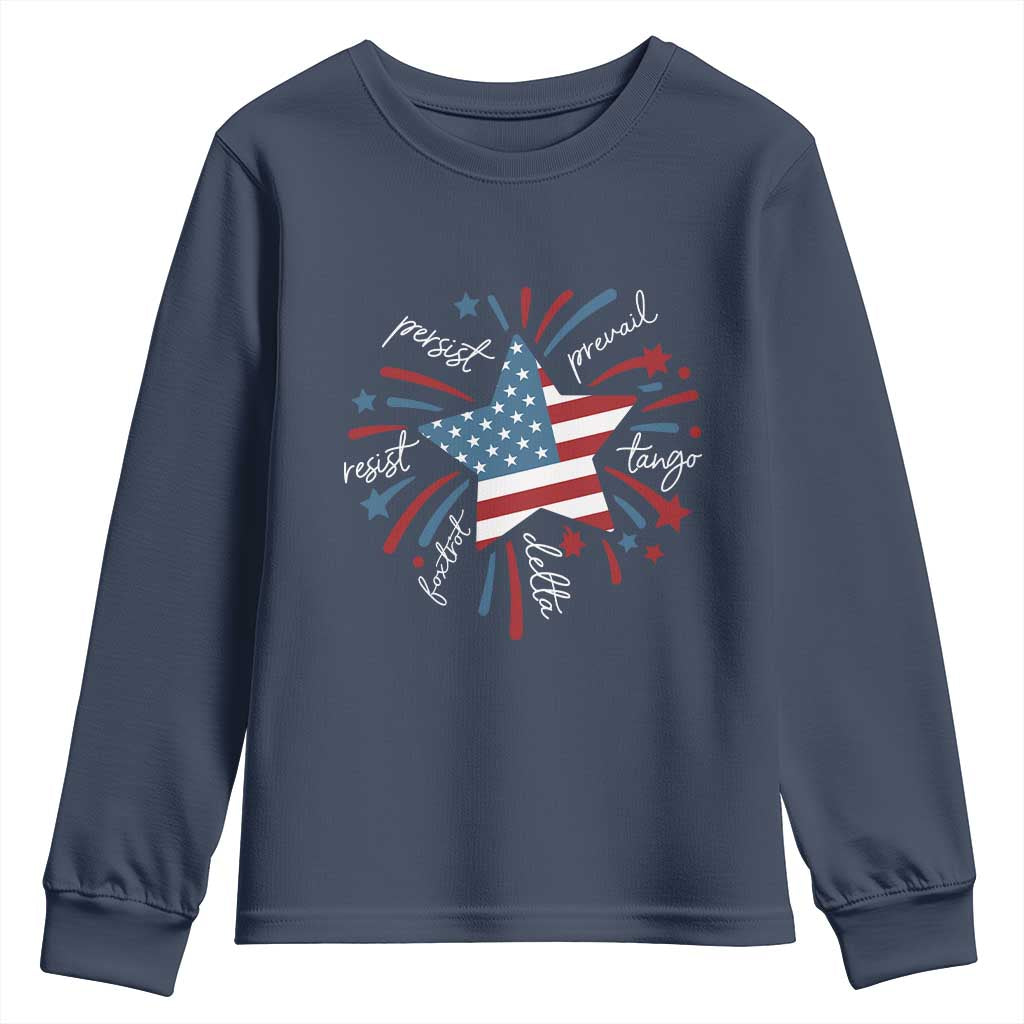 Funny 4th of July Fireworks Foxtrot Delta Tango Youth Sweatshirt TS11 Navy Print Your Wear