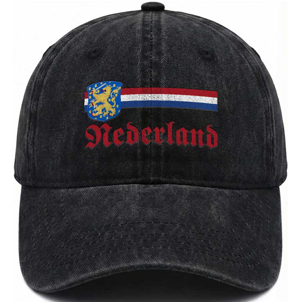 Nederland Holland Emblem Lion Vintage Dutch Flag Washed Cotton Baseball Cap TS11 Print Your Wear