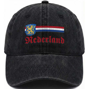 Nederland Holland Emblem Lion Vintage Dutch Flag Washed Cotton Baseball Cap TS11 Print Your Wear