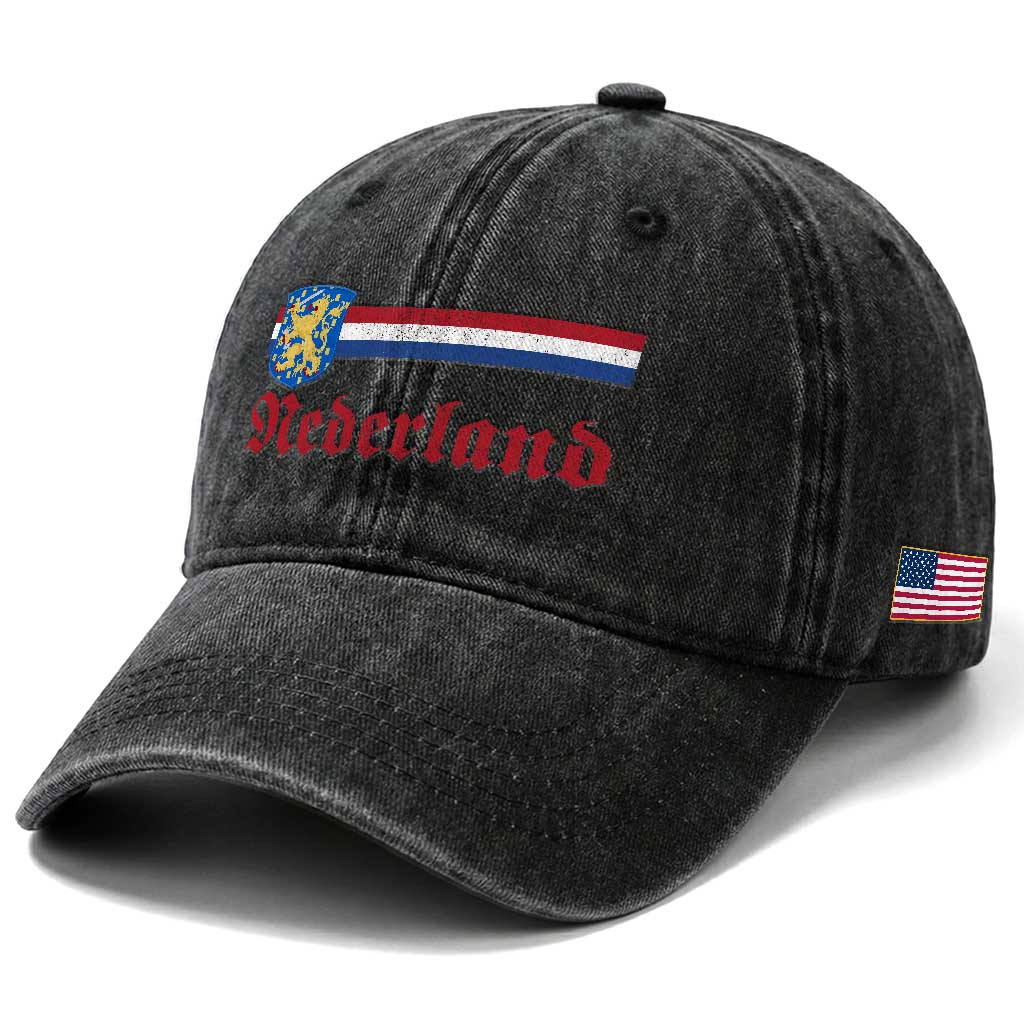 Nederland Holland Emblem Lion Vintage Dutch Flag Washed Cotton Baseball Cap TS11 Print Your Wear
