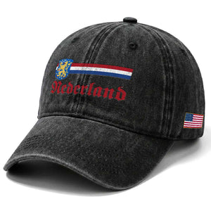 Nederland Holland Emblem Lion Vintage Dutch Flag Washed Cotton Baseball Cap TS11 Print Your Wear