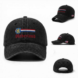 Nederland Holland Emblem Lion Vintage Dutch Flag Washed Cotton Baseball Cap TS11 Washed Cap Universal Fit Black Print Your Wear
