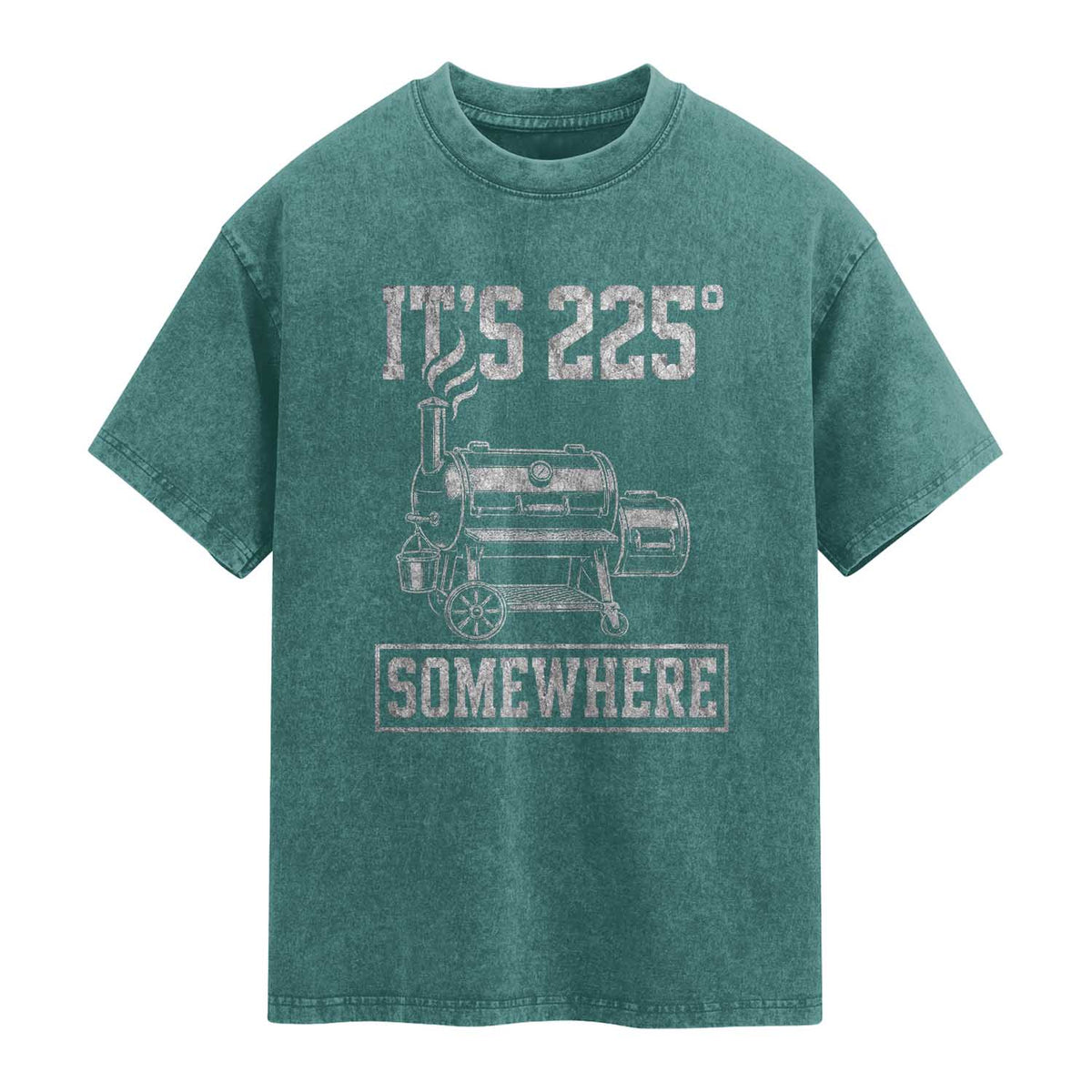 It Is 225 Somewhere Funny BBQ Smoker Grill Washed Cotton T-Shirt
