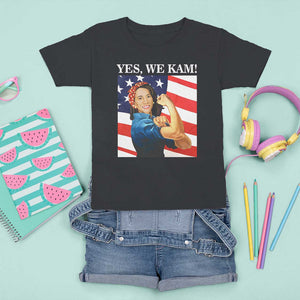 Harris 2024 T Shirt For Kid Yes We Kam Strong Woman American Flag TS11 Black Print Your Wear