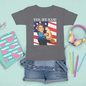 Harris 2024 T Shirt For Kid Yes We Kam Strong Woman American Flag TS11 Charcoal Print Your Wear