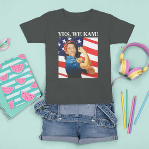 Harris 2024 T Shirt For Kid Yes We Kam Strong Woman American Flag TS11 Dark Heather Print Your Wear