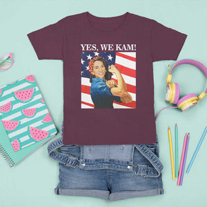 Harris 2024 T Shirt For Kid Yes We Kam Strong Woman American Flag TS11 Maroon Print Your Wear