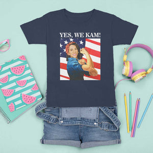 Harris 2024 T Shirt For Kid Yes We Kam Strong Woman American Flag TS11 Navy Print Your Wear