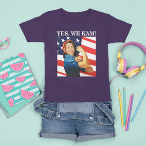 Harris 2024 T Shirt For Kid Yes We Kam Strong Woman American Flag TS11 Purple Print Your Wear