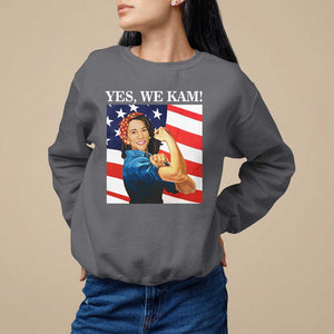 Harris 2024 Sweatshirt Yes We Kam Strong Woman American Flag TS11 Charcoal Print Your Wear