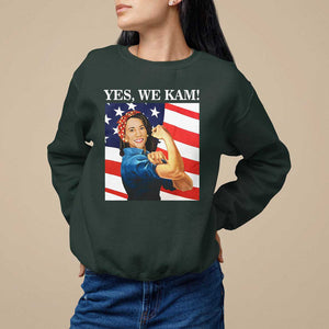 Harris 2024 Sweatshirt Yes We Kam Strong Woman American Flag TS11 Dark Forest Green Print Your Wear