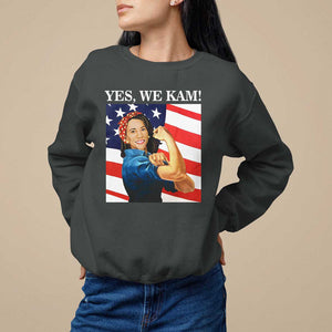 Harris 2024 Sweatshirt Yes We Kam Strong Woman American Flag TS11 Dark Heather Print Your Wear