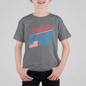 Harris Buttigieg 2024 T Shirt For Kid Presidential Election American Flag TS11 Charcoal Print Your Wear