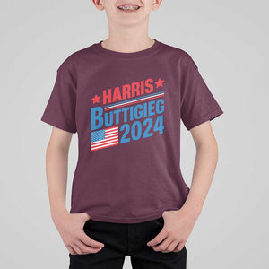 Harris Buttigieg 2024 T Shirt For Kid Presidential Election American Flag TS11 Maroon Print Your Wear