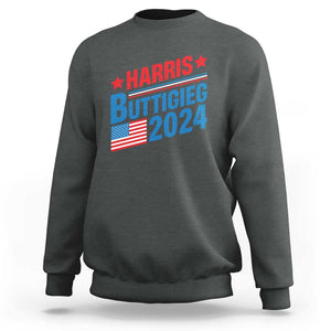 Harris Buttigieg 2024 Sweatshirt Presidential Election American Flag TS11 Dark Heather Print Your Wear