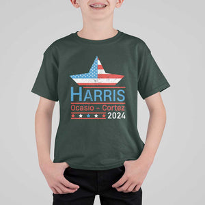 Harris Ocasio Cortez 2024 T Shirt For Kid American Flag Election Star TS11 Dark Forest Green Print Your Wear