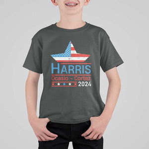 Harris Ocasio Cortez 2024 T Shirt For Kid American Flag Election Star TS11 Dark Heather Print Your Wear