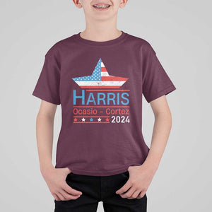 Harris Ocasio Cortez 2024 T Shirt For Kid American Flag Election Star TS11 Maroon Print Your Wear