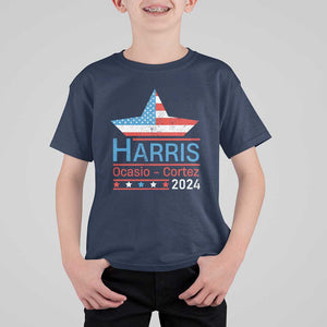 Harris Ocasio Cortez 2024 T Shirt For Kid American Flag Election Star TS11 Navy Print Your Wear