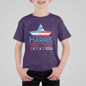 Harris Ocasio Cortez 2024 T Shirt For Kid American Flag Election Star TS11 Purple Print Your Wear