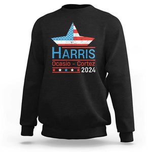 Harris Ocasio Cortez 2024 Sweatshirt American Flag Election Star TS11 Black Print Your Wear