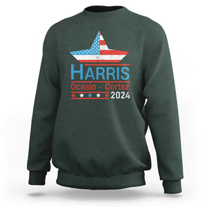 Harris Ocasio Cortez 2024 Sweatshirt American Flag Election Star TS11 Dark Forest Green Print Your Wear