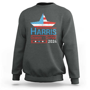 Harris Ocasio Cortez 2024 Sweatshirt American Flag Election Star TS11 Dark Heather Print Your Wear