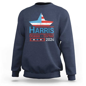 Harris Ocasio Cortez 2024 Sweatshirt American Flag Election Star TS11 Navy Print Your Wear