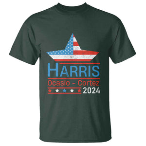 Harris Ocasio Cortez 2024 T Shirt American Flag Election Star TS11 Dark Forest Green Print Your Wear