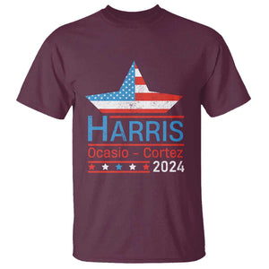 Harris Ocasio Cortez 2024 T Shirt American Flag Election Star TS11 Maroon Print Your Wear