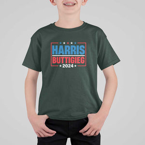 Harris Buttigieg 2024 T Shirt For Kid Presidential Election American Flag Star TS11 Dark Forest Green Print Your Wear