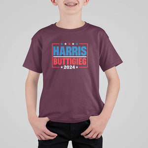 Harris Buttigieg 2024 T Shirt For Kid Presidential Election American Flag Star TS11 Maroon Print Your Wear