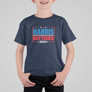 Harris Buttigieg 2024 T Shirt For Kid Presidential Election American Flag Star TS11 Navy Print Your Wear