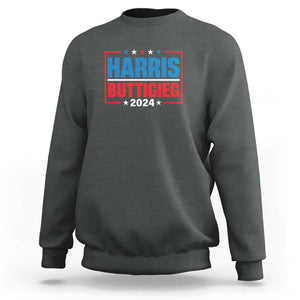 Harris Buttigieg 2024 Sweatshirt Presidential Election American Flag Star TS11 Dark Heather Print Your Wear