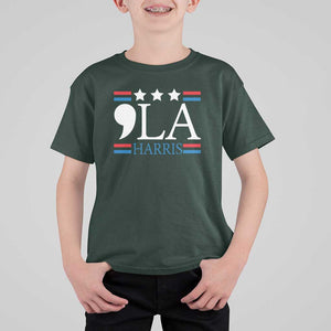 Funny Comma La Harris T Shirt For Kid Punctuation Kamala 2024 American Flag TS11 Dark Forest Green Print Your Wear