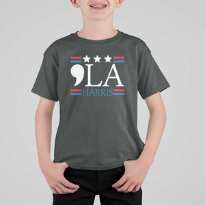 Funny Comma La Harris T Shirt For Kid Punctuation Kamala 2024 American Flag TS11 Dark Heather Print Your Wear