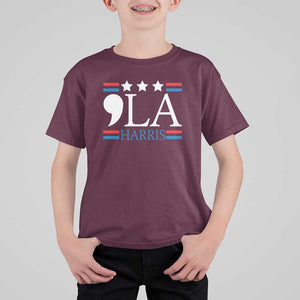 Funny Comma La Harris T Shirt For Kid Punctuation Kamala 2024 American Flag TS11 Maroon Print Your Wear