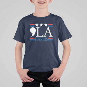 Funny Comma La Harris T Shirt For Kid Punctuation Kamala 2024 American Flag TS11 Navy Print Your Wear