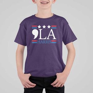 Funny Comma La Harris T Shirt For Kid Punctuation Kamala 2024 American Flag TS11 Purple Print Your Wear