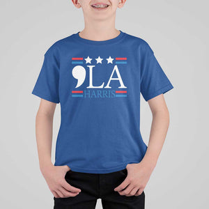 Funny Comma La Harris T Shirt For Kid Punctuation Kamala 2024 American Flag TS11 Royal Blue Print Your Wear