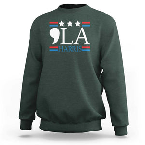 Funny Comma La Harris Sweatshirt Punctuation Kamala 2024 American Flag TS11 Dark Forest Green Print Your Wear