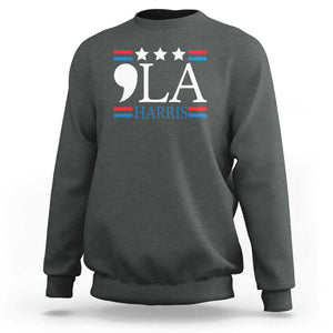 Funny Comma La Harris Sweatshirt Punctuation Kamala 2024 American Flag TS11 Dark Heather Print Your Wear