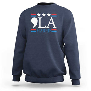 Funny Comma La Harris Sweatshirt Punctuation Kamala 2024 American Flag TS11 Navy Print Your Wear