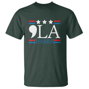 Funny Comma La Harris T Shirt Punctuation Kamala 2024 American Flag TS11 Dark Forest Green Print Your Wear