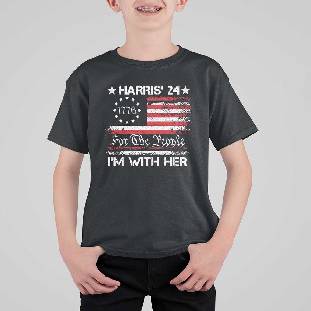 Harris'24 For The People I'm With Her T Shirt For Kid Vintage Betsy American Flag 2024 Election TS11 Black Print Your Wear