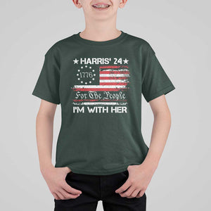 Harris'24 For The People I'm With Her T Shirt For Kid Vintage Betsy American Flag 2024 Election TS11 Dark Forest Green Print Your Wear