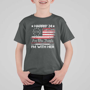 Harris'24 For The People I'm With Her T Shirt For Kid Vintage Betsy American Flag 2024 Election TS11 Dark Heather Print Your Wear